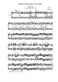 Концерт для фортепиано с оркестром No.1 фа мажор, K.37: Аранжировка для фортепиано by Вольфганг Амадей Моцарт