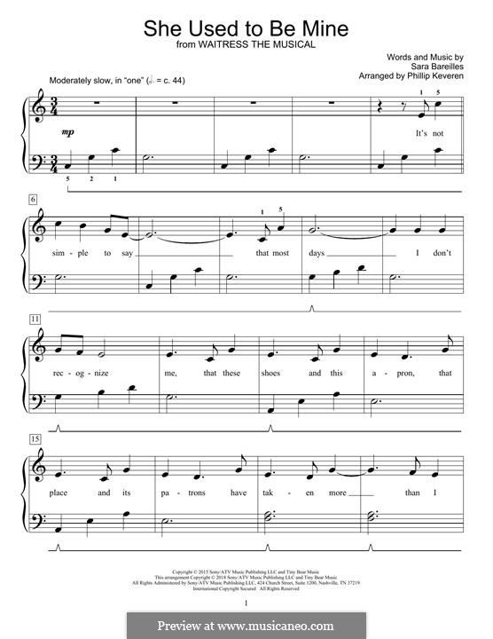 She Used To Be Mine (from Waitress): Для фортепиано by Sara Bareilles