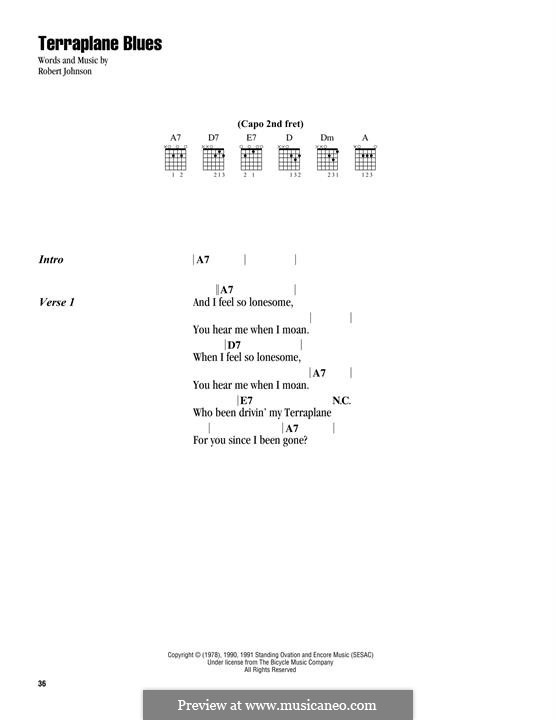 Terraplane Blues: Текст, аккорды by Robert Leroy Johnson