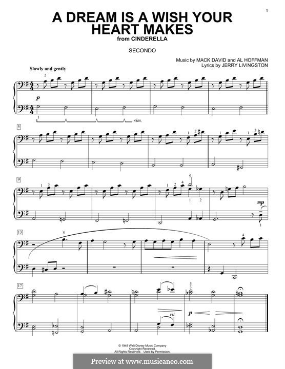 A Dream Is a Wish Your Heart Makes (from Disney's Cinderella): Для фортепиано (легкий уровень) by Al Hoffman, Jerry Livingston, Mack David