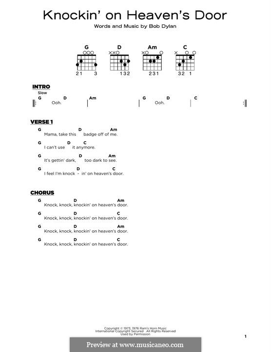 Knockin' on Heaven's Door: Текст, аккорды by Bob Dylan