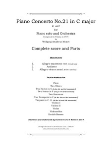 Концерт для фортепиано с оркестром No.21 до мажор, K.467: Score and parts by Вольфганг Амадей Моцарт