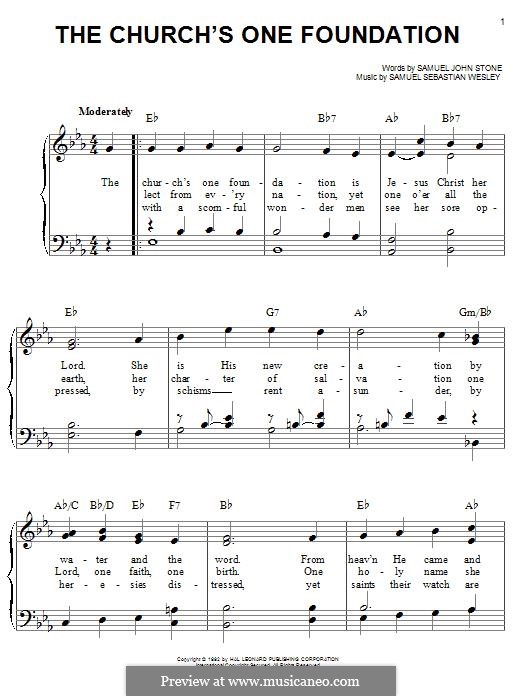 The Church's One Foundation: Для фортепиано by Сэмюэль Себастьян Уэсли