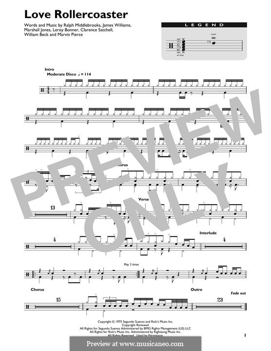 Love Rollercoaster (The Ohio Players): Drum set by Clarence Satchell, James L. Williams, Leroy Bonner, Marshall Eugene Jones, Marvin R. Pierce, Ralph Middlebrooks, William Beck