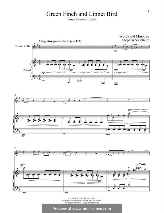 Green Finch and Linnet Bird: Для кларнета и фортепиано by Stephen Sondheim