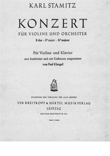 Концерт для скрипки с оркестром си-бемоль мажор: Версия для скрипки и фортепиано – партия скрипки by Карл Стамиц