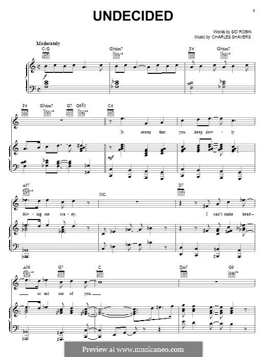 Undecided (Ella Fitzgerald): Для голоса и фортепиано (или гитары) by Charles Shavers