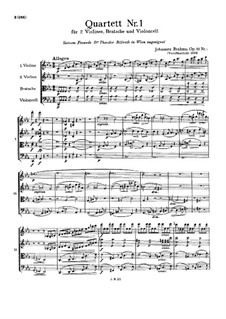 Струнный квартет No.1 до минор, Op.51: Партитура by Иоганнес Брамс