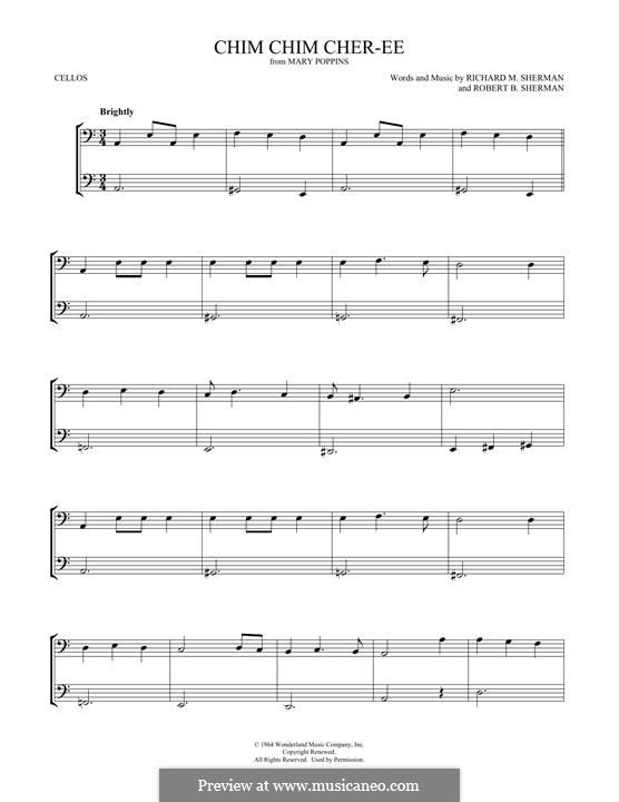 Chim Chim Cher-ee (from Mary Poppins): Для двух виолончелей by Richard M. Sherman, Robert B. Sherman
