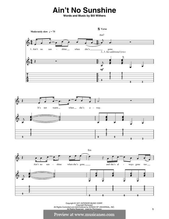 Ain't No Sunshine: Гитарная табулатура by Bill Withers