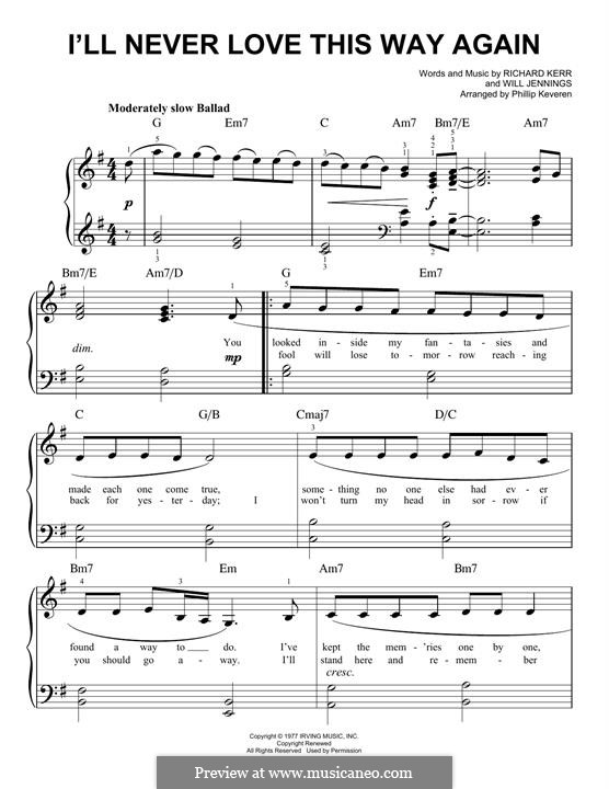 I'll Never Love This Way Again (Dionne Warwick): Для фортепиано by Richard Kerr, Will Jennings