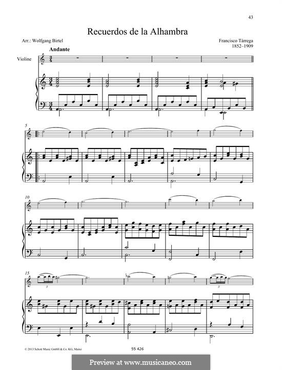 Воспоминания об Альгамбре: Для скрипки и фортепиано by Франсиско Таррега