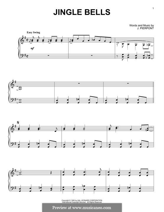 Piano version (printable scores): Для одного исполнителя by James Lord Pierpont