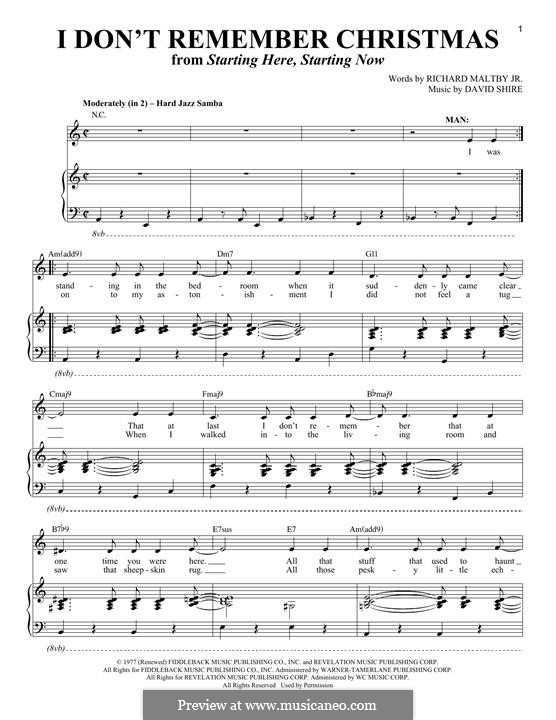I Don't Remember Christmas (from Starting Here, Starting Now): Для голоса и фортепиано by David Shire