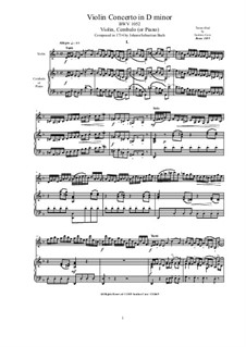 Концерт для клавесина и струнных инструментов No.1 ре минор, BWV 1052: Arrangement for violin and cembalo (or piano) by Иоганн Себастьян Бах