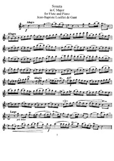 Соната для блокфлейты и бассо континуо до мажор: Версия для флейты и фортепиано – Партия флейты by Жан-Батист Лойе де Гент
