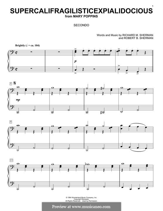 Supercalifragilisticexpialidocious (from Mary Poppins), for Piano: Для одного исполнителя by Richard M. Sherman, Robert B. Sherman