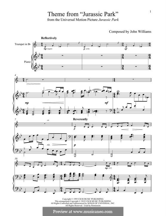 Theme from Jurassic Park: For trumpet and piano by John Williams