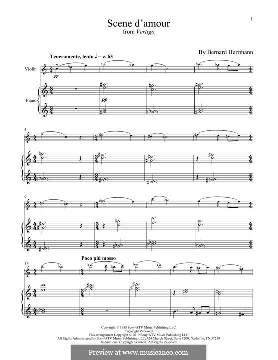 Scene d'Amour (from Vertigo): Для скрипки и фортепиано by Bernard Hermann
