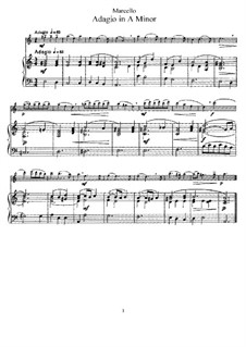 Адажио ля минор для флейты и фортепиано: Партитура by Бенедетто Марчелло