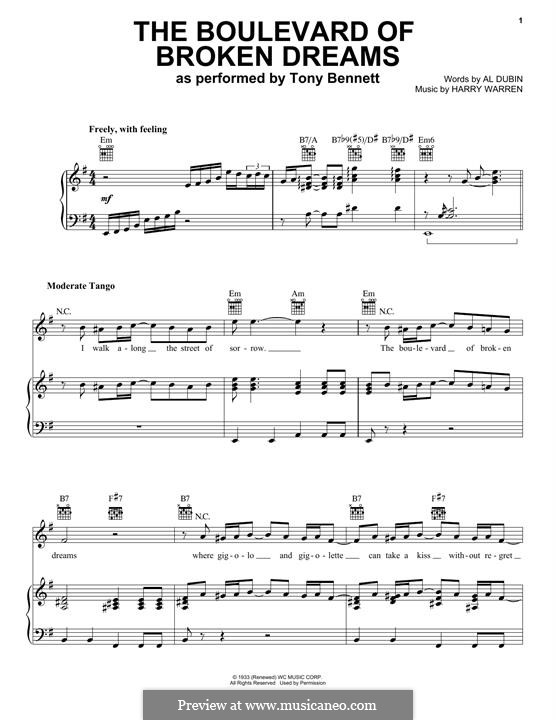 The Boulevard of Broken Dreams (Al Dubin): Для голоса и фортепиано (или гитары) by Гарри Уоррен