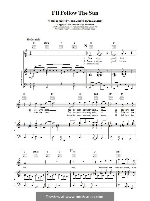 I'll Follow the Sun (The Beatles): Для голоса и фортепиано (или гитары) by John Lennon, Paul McCartney