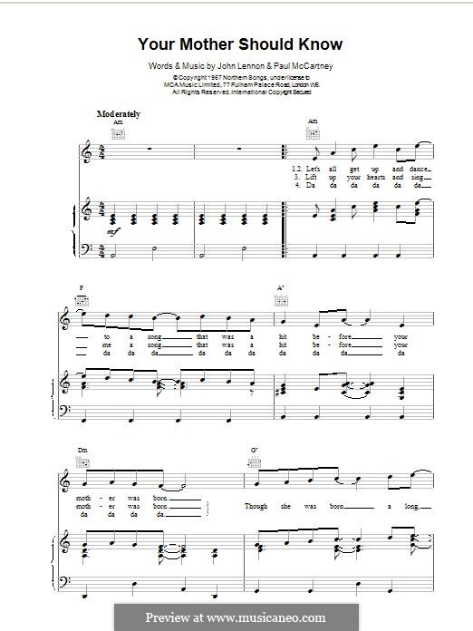 Your Mother Should Know (The Beatles): Для голоса и фортепиано (или гитары) by John Lennon, Paul McCartney
