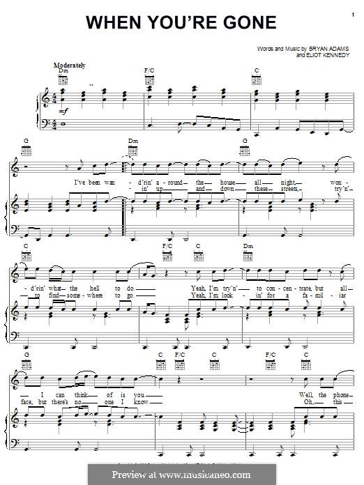 When You're Gone (Bryan Adams and Melanie C): Для голоса и фортепиано (или гитары) by Bryan Adams, Eliot Kennedy