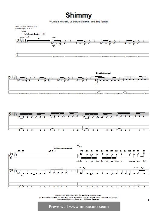Shimmy (System of a Down): Для бас-гитары с табулатурой by Daron Malakian, Serj Tankian