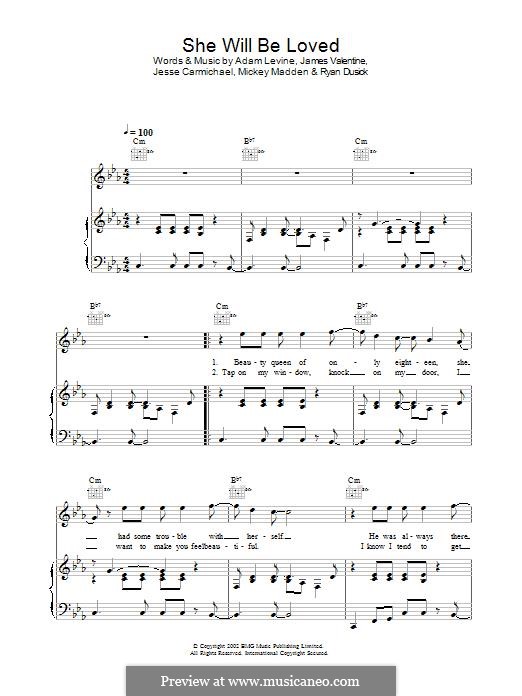 She Will Be Loved (Maroon 5): Для голоса и фортепиано (или гитары) by Adam Levine, James Valentine