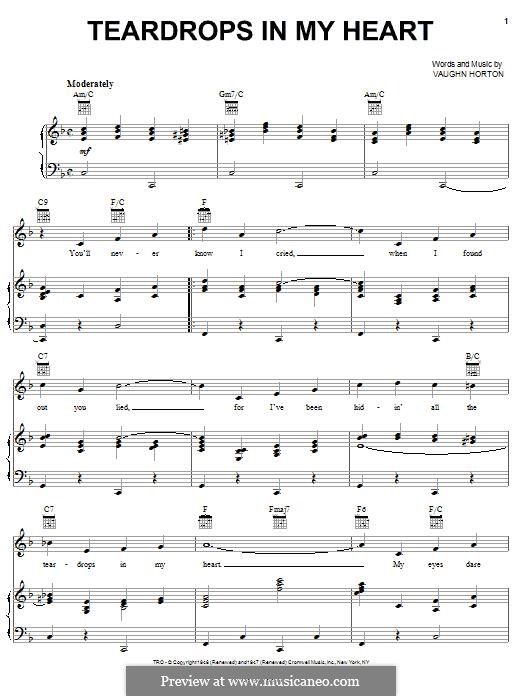 Teardrops in My Heart (The Sons of The Pioneers): Для голоса и фортепиано (или гитары) by Vaughn Horton