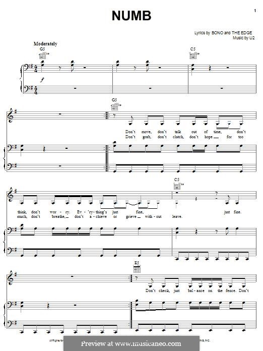 Numb: Для голоса и фортепиано (или гитары) by U2