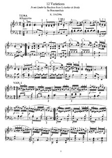 Двенадцать вариаций на тему 'Je suis Lindor', K.354: Для фортепиано by Вольфганг Амадей Моцарт
