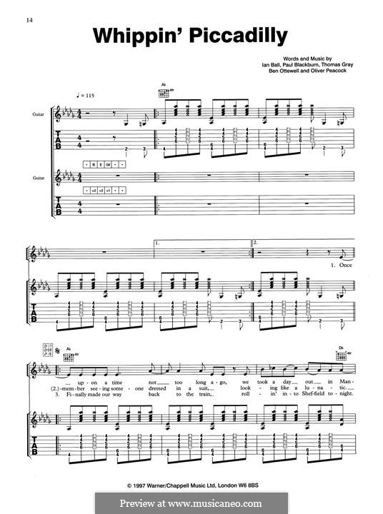 Whippin' Piccadilly (Gomez): Для гитары by Thomas J. Gray, Benjamin Ottewell, Ian Ball, Oliver Peacock, Paul Blackburn