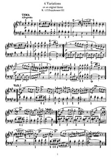 Шесть вариаций на оригинальную тему, K. Anh. 137: Для фортепиано by Вольфганг Амадей Моцарт