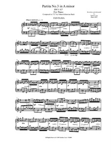 Партита для клавира No.3 ля минор, BWV 827: Версия для фортепиано by Иоганн Себастьян Бах