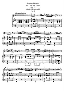 Пять испанских танцев, Op.12: Для флейты и фортепиано by Мориц Мошковский