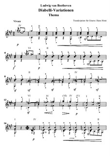 Тридцать три вариации на тему вальса А. Диабелли, Op.120: Thema, für Gitarre by Людвиг ван Бетховен