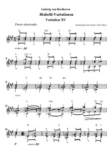 Тридцать три вариации на тему вальса А. Диабелли, Op.120: Variation XV, für Gitarre by Людвиг ван Бетховен