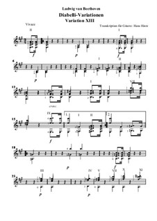 Тридцать три вариации на тему вальса А. Диабелли, Op.120: Variation XIII, für Gitarre by Людвиг ван Бетховен