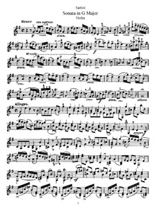 Соната для скрипки и фортепиано соль мажор: Сольная партия by Джузеппе Тартини