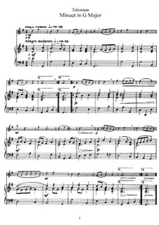 Менуэт соль мажор для флейты и фортепиано: Партитура by Георг Филипп Телеманн
