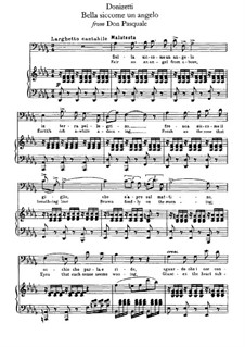 Дон Паскуале: Bella siccome un angelo, for voice and piano by Гаэтано Доницетти