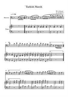 10 Easy Classical Pieces for Bassoon and Piano Vol.4: Turkish March by Иоганн Себастьян Бах, Томазо Альбинони, Йозеф Гайдн, Вольфганг Амадей Моцарт, Франц Шуберт, Жак Оффенбах, Рихард Вагнер, Джакомо Пуччини, folklore
