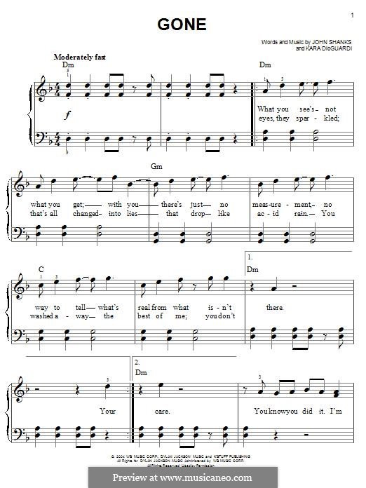 Gone (Kelly Clarkson): Для фортепиано by John M Shanks, Kara DioGuardi
