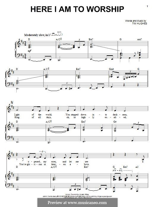 Here I am to Worship (Phillips, Craig & Dean): Для голоса и фортепиано (или гитары) by Tim Hughes