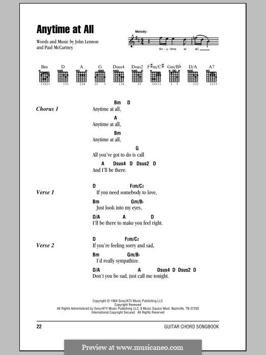 Any Time at All (The Beatles): Для гитары by John Lennon, Paul McCartney