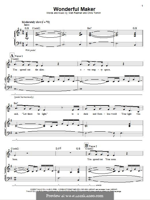 Wonderful Maker: Для голоса и фортепиано by Chris Tomlin, Matt Redman