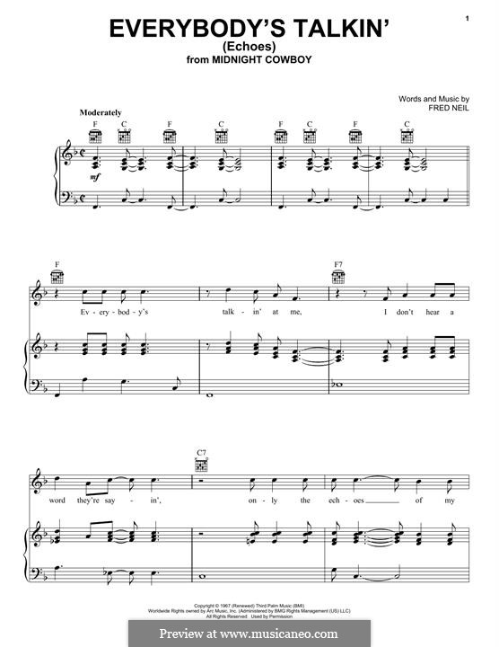 Everybody's Talkin' (Nilsson): Для голоса и фортепиано (или гитары) by Fred Neil