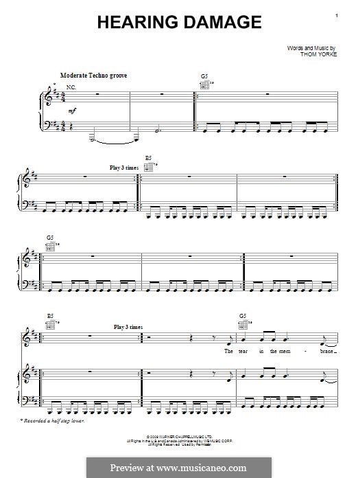 Hearing Damage: Для голоса и фортепиано (или гитары) by Thomas Yorke